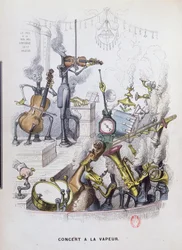 「スチームコンサート」、「Un Autre Monde」からの現代音楽の風刺画、1844
